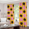Pink Sunflower Pattern Print Blackout Grommet Curtains