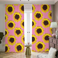 Pink Sunflower Pattern Print Dimout Pencil Pleat Curtains