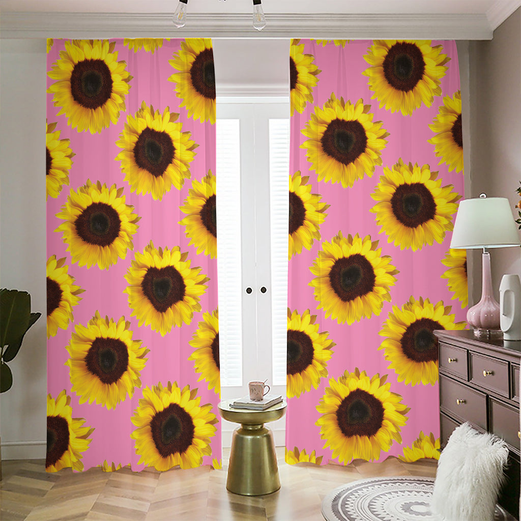 Pink Sunflower Pattern Print Blackout Pencil Pleat Curtains