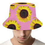 Pink Sunflower Pattern Print Bucket Hat