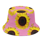Pink Sunflower Pattern Print Bucket Hat