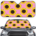Pink Sunflower Pattern Print Car Windshield Sun Shade