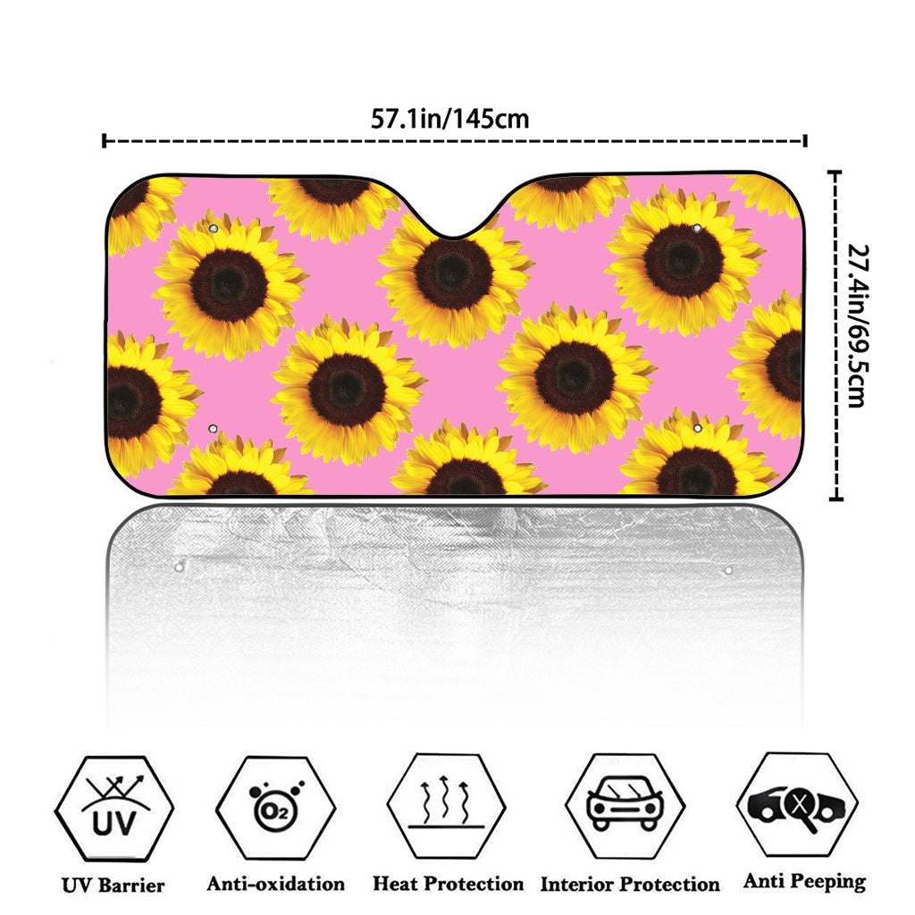 Pink Sunflower Pattern Print Car Windshield Sun Shade