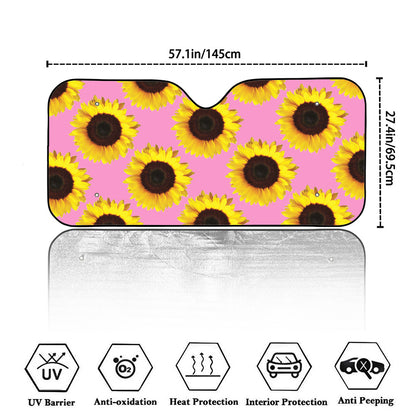 Pink Sunflower Pattern Print Car Windshield Sun Shade