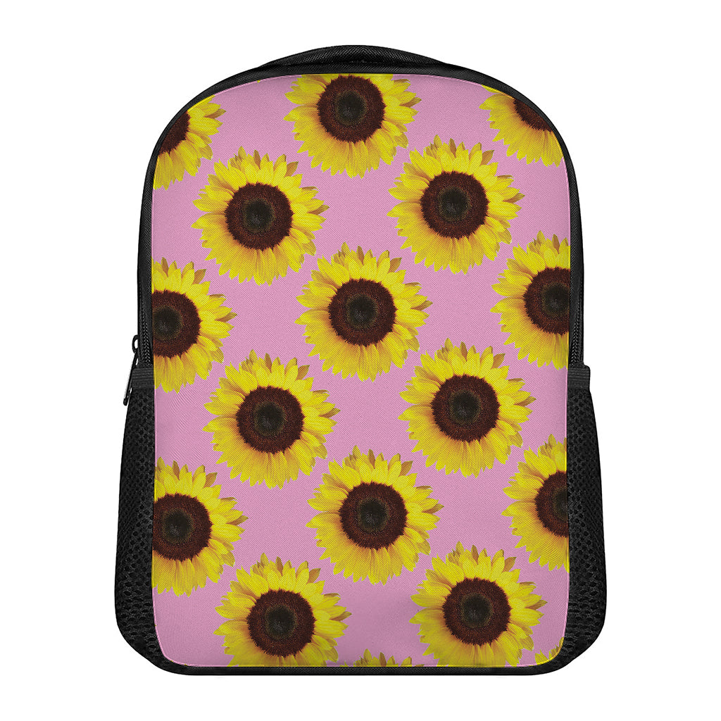 Pink Sunflower Pattern Print Casual Backpack