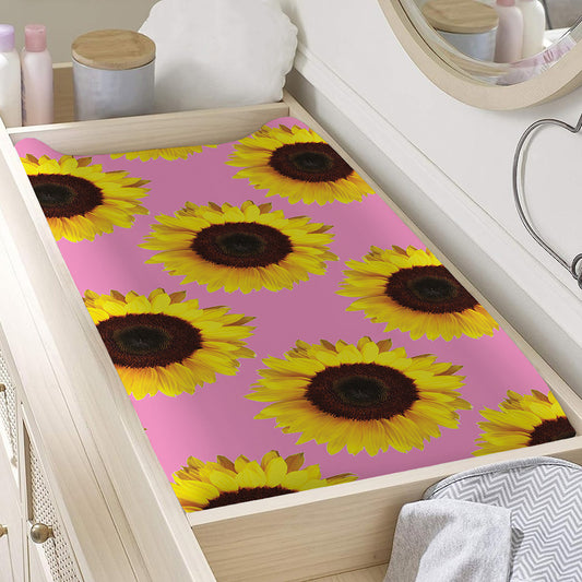 Pink Sunflower Pattern Print Changing Pad Cover