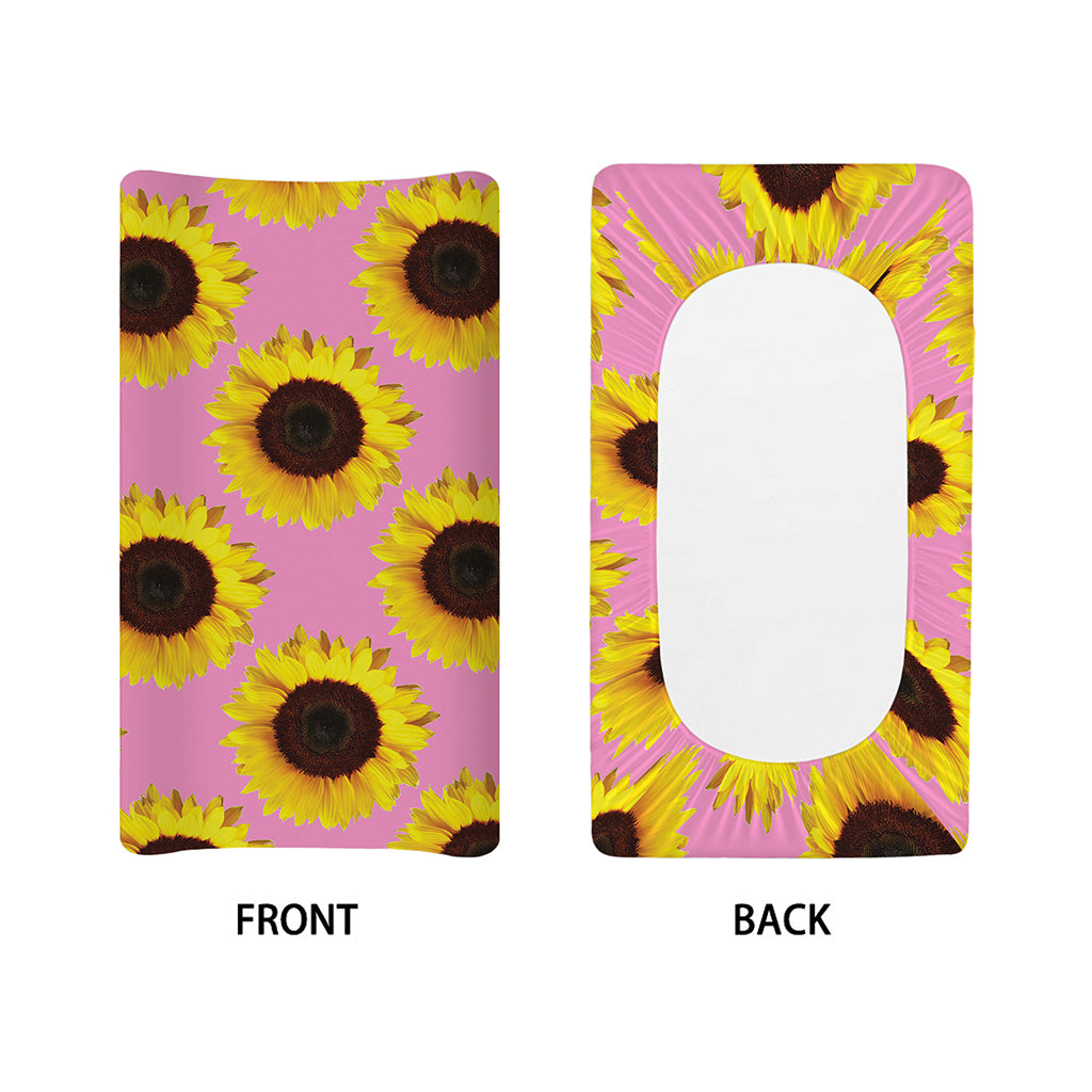 Pink Sunflower Pattern Print Changing Pad Cover