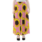 Pink Sunflower Pattern Print Chiffon Maxi Skirt