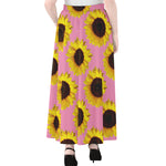 Pink Sunflower Pattern Print Chiffon Maxi Skirt