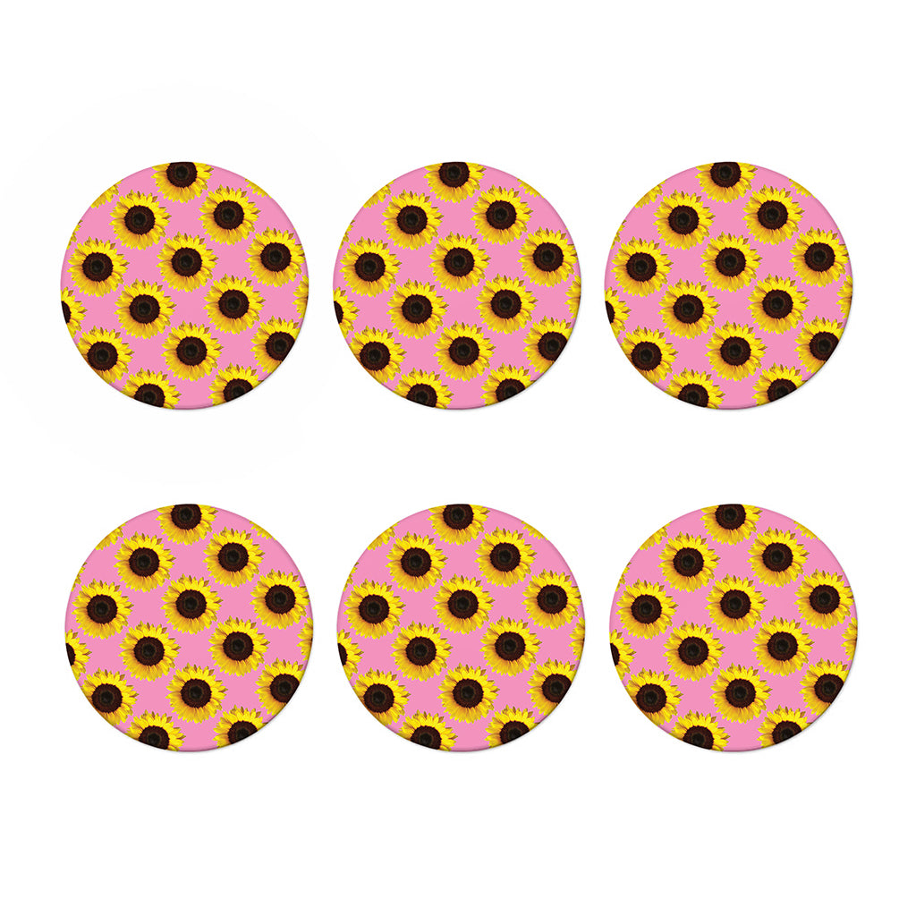 Pink Sunflower Pattern Print Coaster Set
