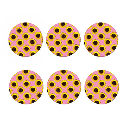 Pink Sunflower Pattern Print Coaster Set