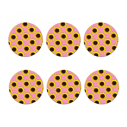 Pink Sunflower Pattern Print Coaster Set