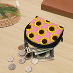 Pink Sunflower Pattern Print Coin Purse