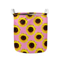 Pink Sunflower Pattern Print Collapsible Laundry Basket