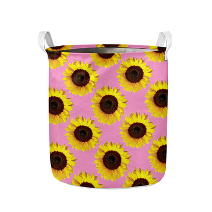 Pink Sunflower Pattern Print Collapsible Laundry Basket