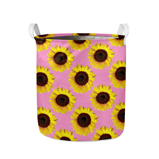 Pink Sunflower Pattern Print Collapsible Laundry Basket