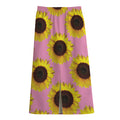 Pink Sunflower Pattern Print Cotton Front Slit Maxi Skirt
