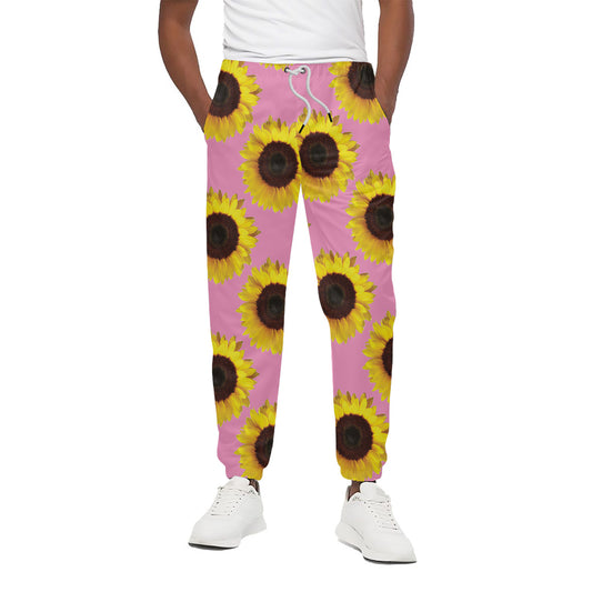 Pink Sunflower Pattern Print Cotton Pants