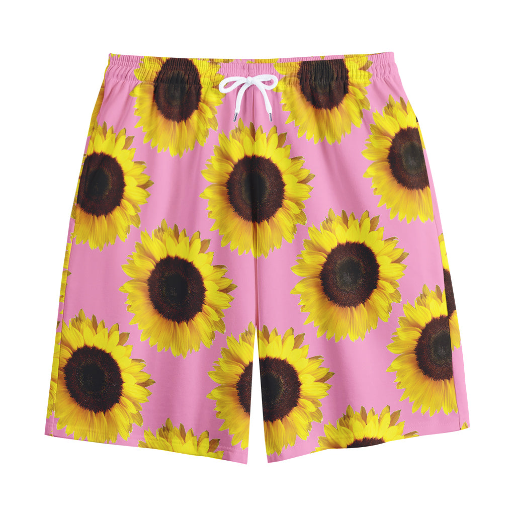 Pink Sunflower Pattern Print Cotton Shorts