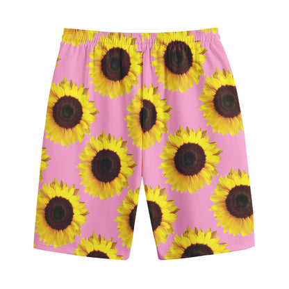 Pink Sunflower Pattern Print Cotton Shorts