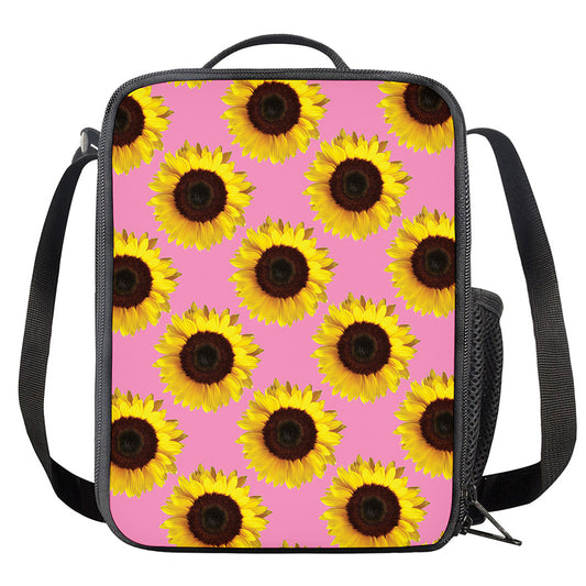 Pink Sunflower Pattern Print Crossbody Lunch Bag
