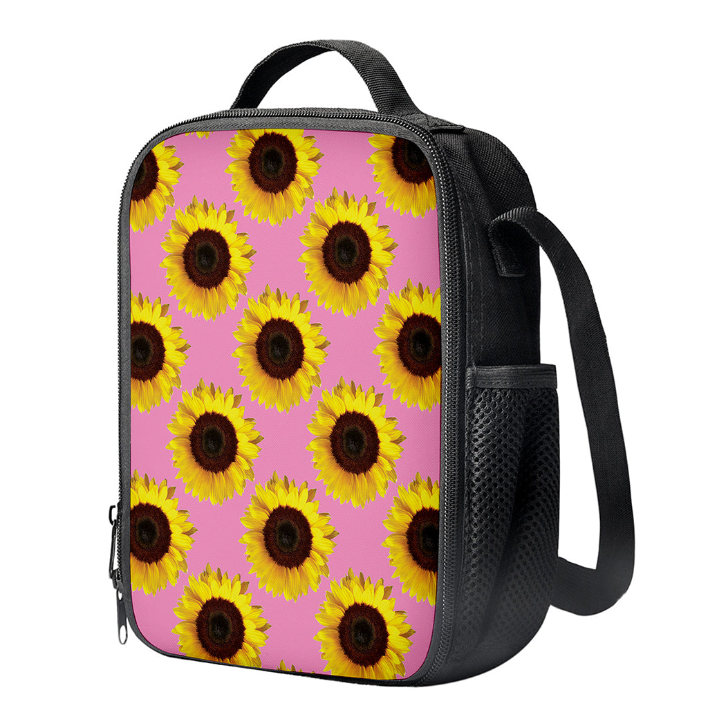 Pink Sunflower Pattern Print Crossbody Lunch Bag