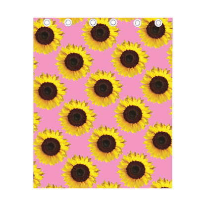Pink Sunflower Pattern Print Curtain