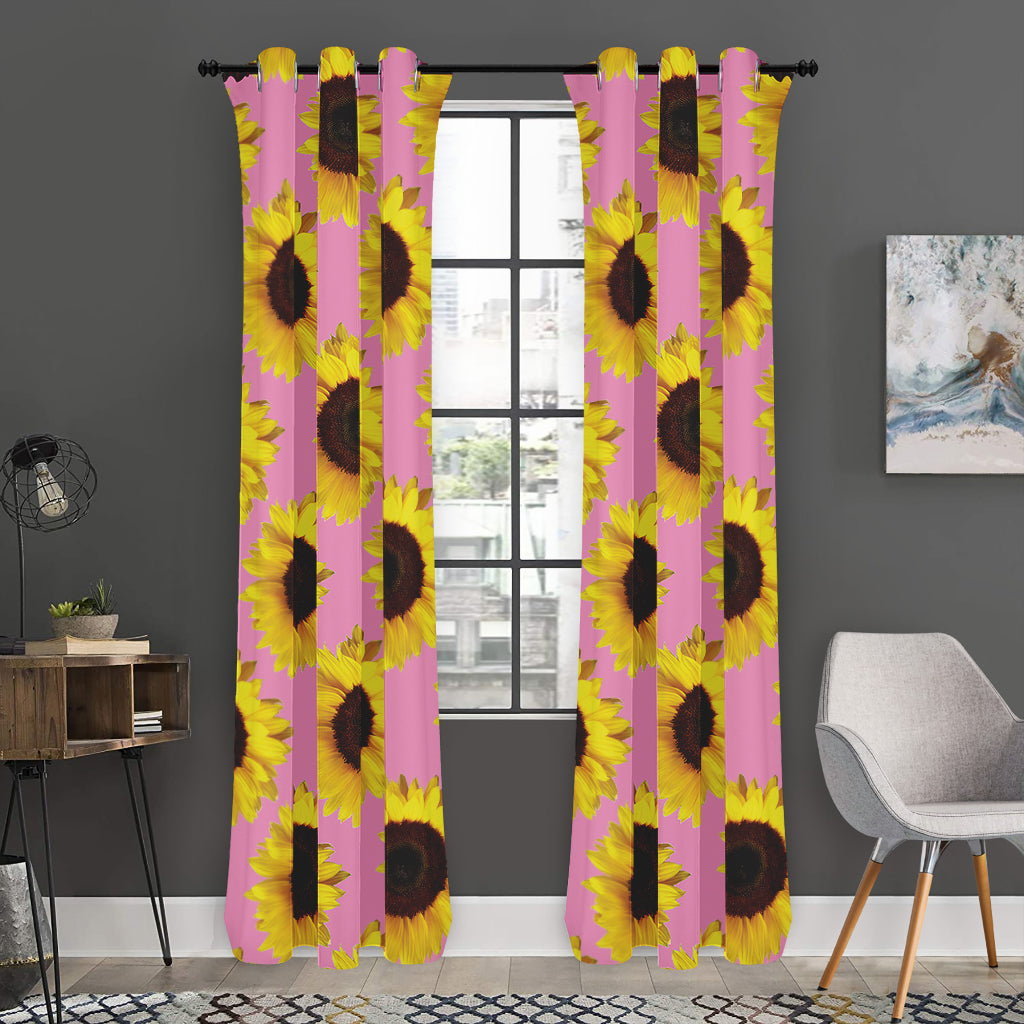 Pink Sunflower Pattern Print Curtain