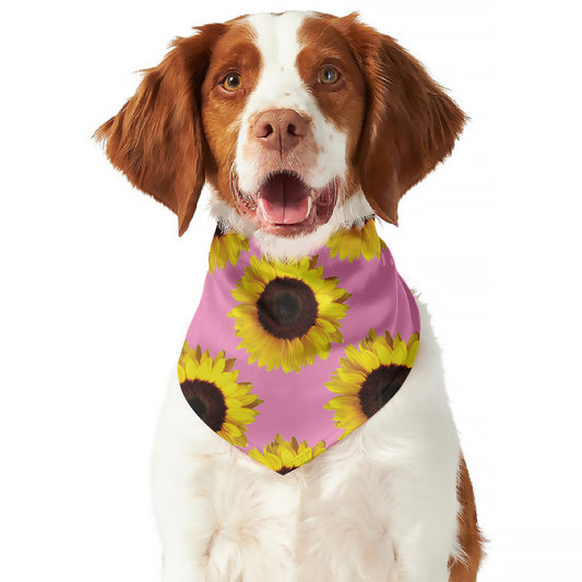 Pink Sunflower Pattern Print Dog Bandana