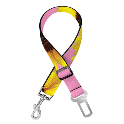 Pink Sunflower Pattern Print Dog Seat Belt