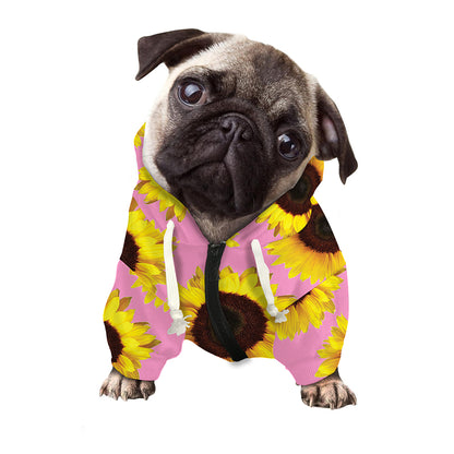 Pink Sunflower Pattern Print Dog Zip Up Hoodie
