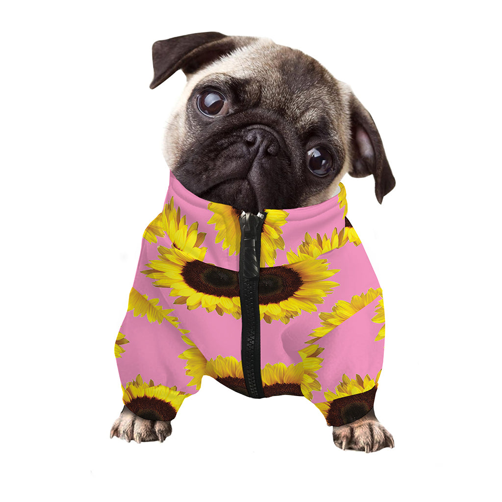 Pink Sunflower Pattern Print Dog Zip Up Jacket