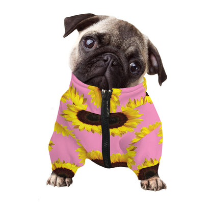 Pink Sunflower Pattern Print Dog Zip Up Jacket