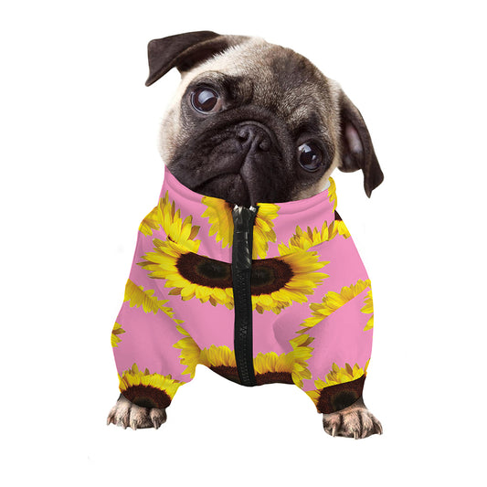 Pink Sunflower Pattern Print Dog Zip Up Jacket