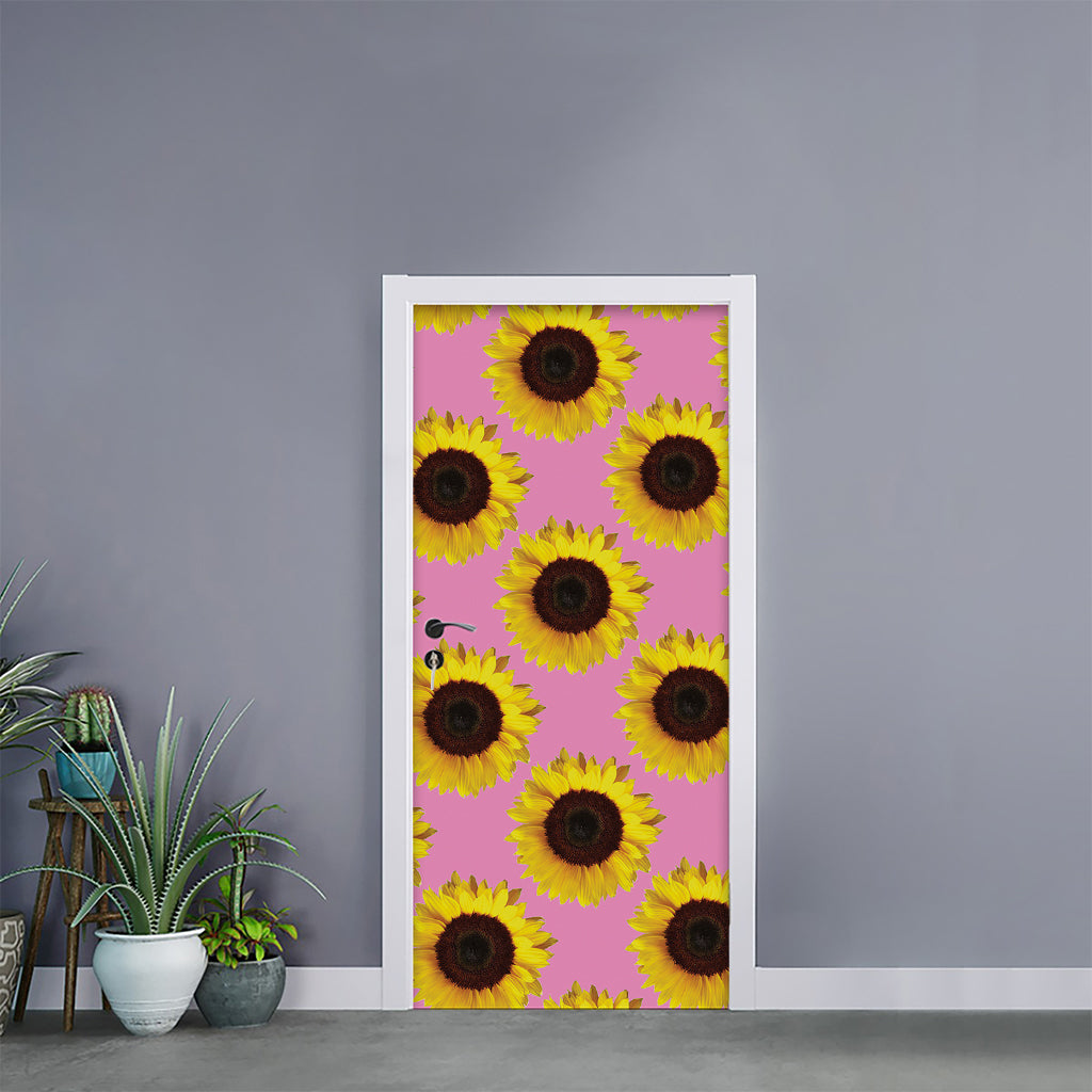 Pink Sunflower Pattern Print Door Sticker