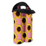 Pink Sunflower Pattern Print Double Neoprene Wine Tote