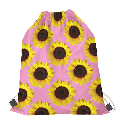 Pink Sunflower Pattern Print Drawstring Bag