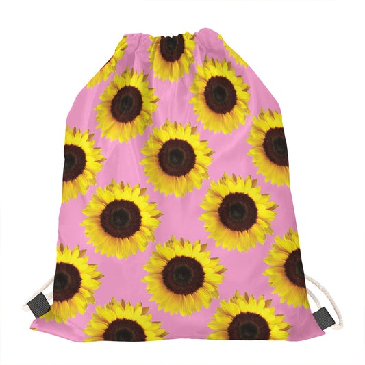 Pink Sunflower Pattern Print Drawstring Bag