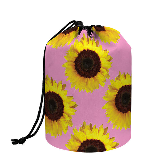 Pink Sunflower Pattern Print Drawstring Makeup Bag