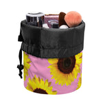 Pink Sunflower Pattern Print Drawstring Makeup Bag