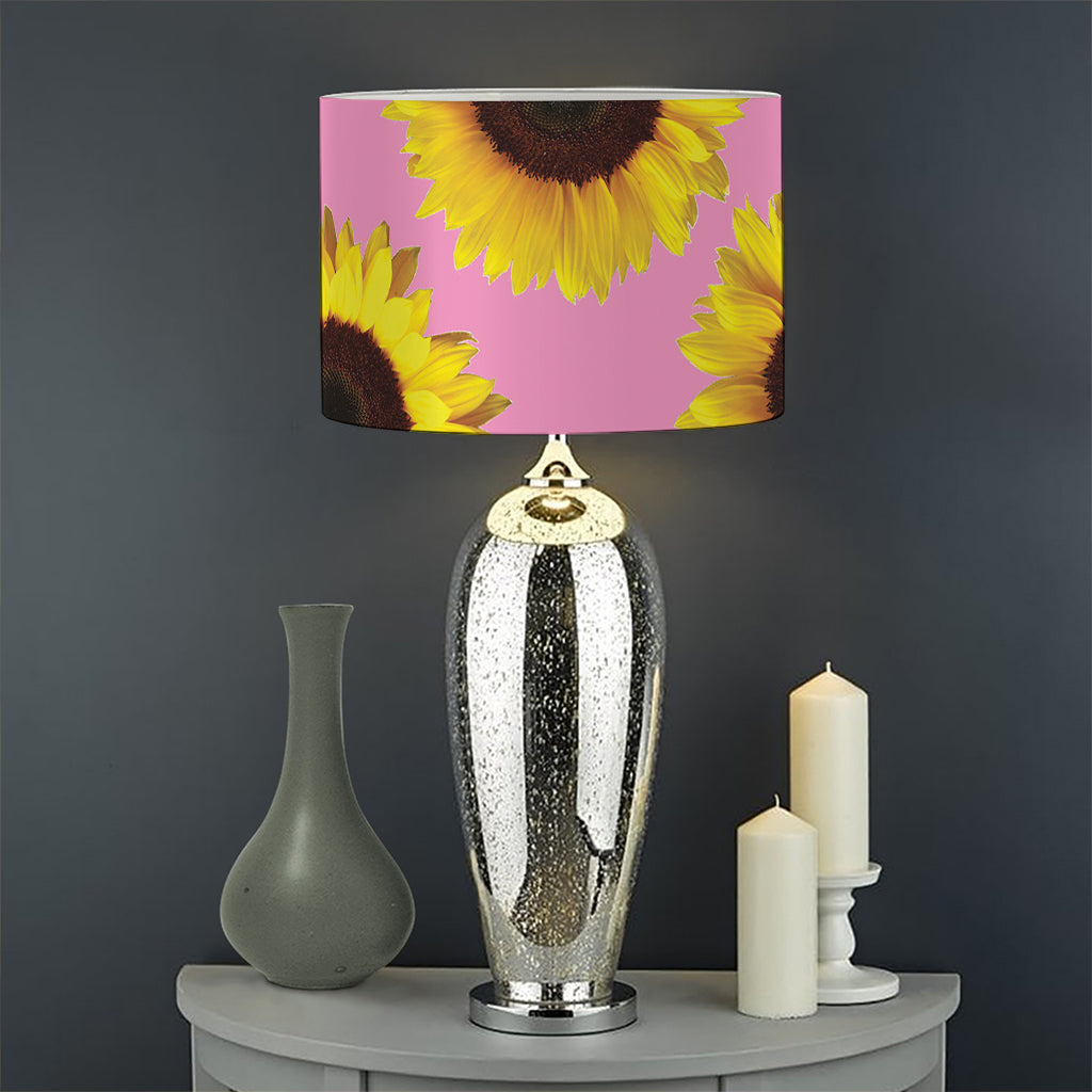 Pink Sunflower Pattern Print Drum Lamp Shade