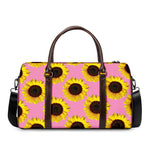 Pink Sunflower Pattern Print Duffle Bag