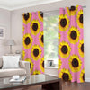 Pink Sunflower Pattern Print Extra Wide Grommet Curtains