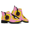 Pink Sunflower Pattern Print Flat Ankle Boots