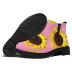 Pink Sunflower Pattern Print Flat Ankle Boots