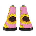 Pink Sunflower Pattern Print Flat Ankle Boots