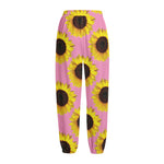 Pink Sunflower Pattern Print Fleece Lined Knit Pants