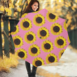 Pink Sunflower Pattern Print Foldable Umbrella