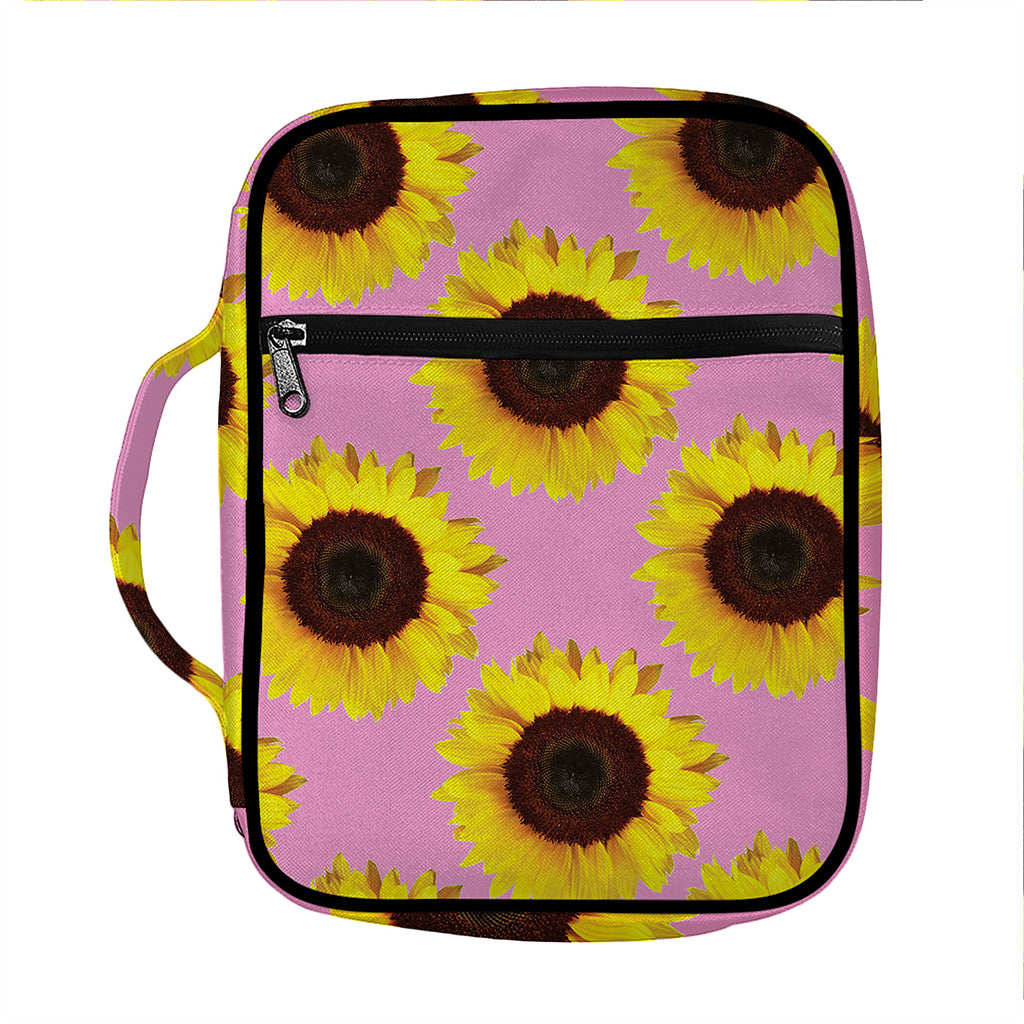 Pink Sunflower Pattern Print Front Pocket Bible Bag