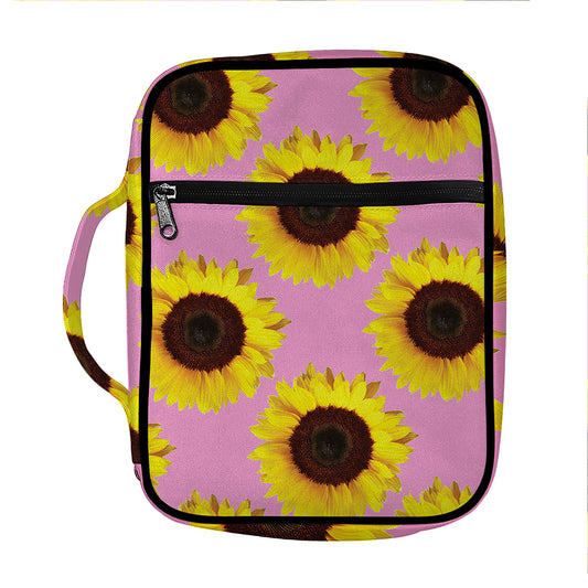 Pink Sunflower Pattern Print Front Pocket Bible Bag